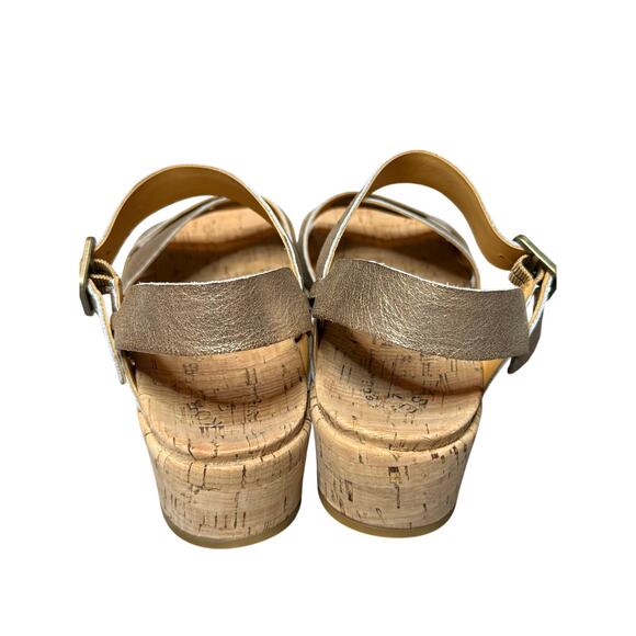 Kork-Ease Myrna 2.0 Wedge Sandals Women 10M Gold Leather Cork Platform Comfort - Picture 3 of 9